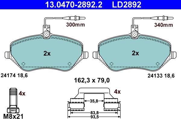 ATE 13.0470-2892.2 - Kit de plaquettes de frein, frein à disque cwaw.fr