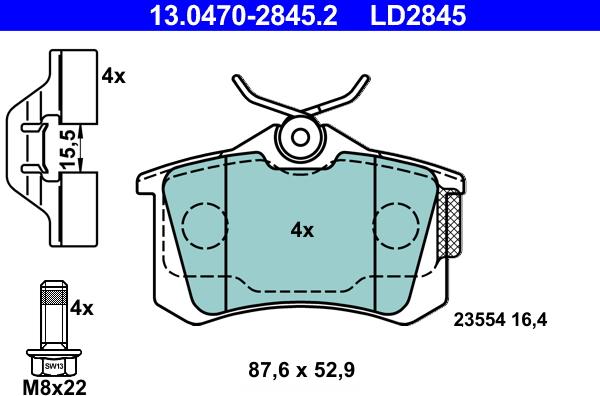 ATE 13.0470-2845.2 - Kit de plaquettes de frein, frein à disque cwaw.fr