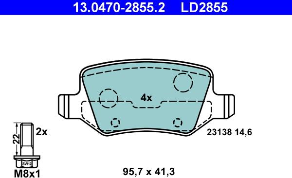 ATE 13.0470-2855.2 - Kit de plaquettes de frein, frein à disque cwaw.fr