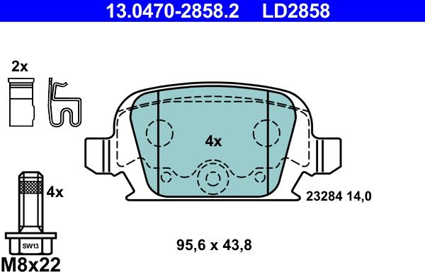 ATE 13.0470-2858.2 - Kit de plaquettes de frein, frein à disque cwaw.fr