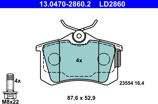 ATE 13.0470-2860.2 - Kit de plaquettes de frein, frein à disque cwaw.fr