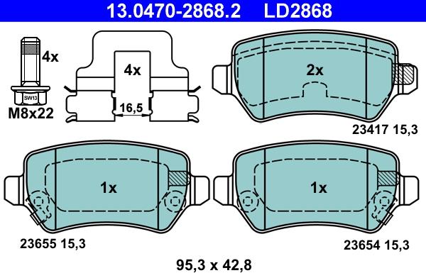 ATE 13.0470-2868.2 - Kit de plaquettes de frein, frein à disque cwaw.fr