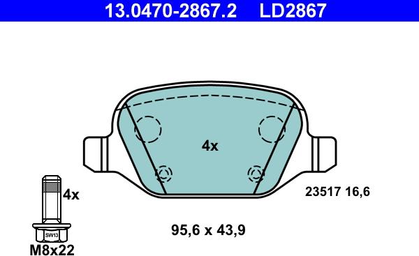 ATE 13.0470-2867.2 - Kit de plaquettes de frein, frein à disque cwaw.fr