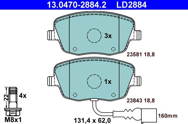 ATE 13.0470-2884.2 - Kit de plaquettes de frein, frein à disque cwaw.fr