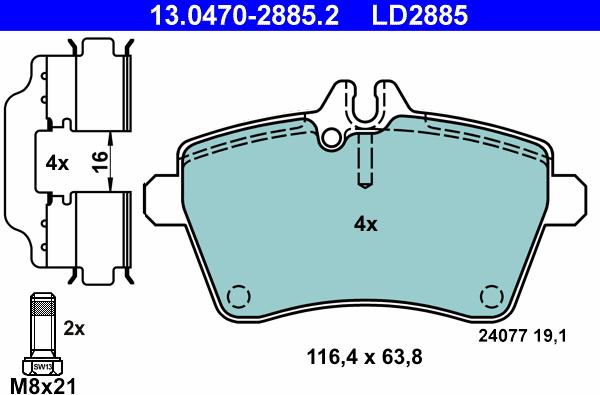 ATE 13.0470-2885.2 - Kit de plaquettes de frein, frein à disque cwaw.fr