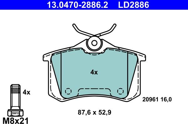 ATE 13.0470-2886.2 - Kit de plaquettes de frein, frein à disque cwaw.fr