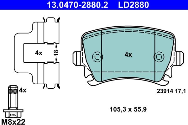 ATE 13.0470-2880.2 - Kit de plaquettes de frein, frein à disque cwaw.fr