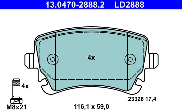 ATE 13.0470-2888.2 - Kit de plaquettes de frein, frein à disque cwaw.fr