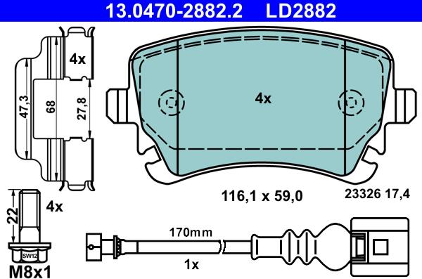 ATE 13.0470-2882.2 - Kit de plaquettes de frein, frein à disque cwaw.fr