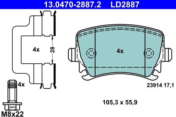 ATE 13.0470-2887.2 - Kit de plaquettes de frein, frein à disque cwaw.fr