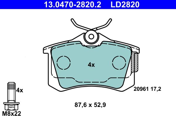 ATE 13.0470-2820.2 - Kit de plaquettes de frein, frein à disque cwaw.fr