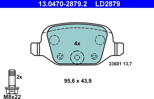 ATE 13.0470-2879.2 - Kit de plaquettes de frein, frein à disque cwaw.fr