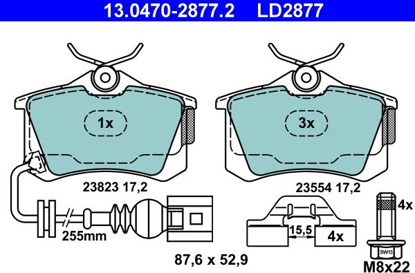 ATE 13.0470-2877.2 - Kit de plaquettes de frein, frein à disque cwaw.fr