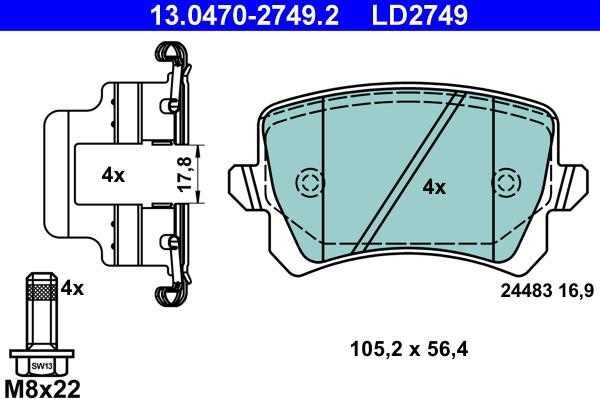 ATE 13.0470-2749.2 - Kit de plaquettes de frein, frein à disque cwaw.fr