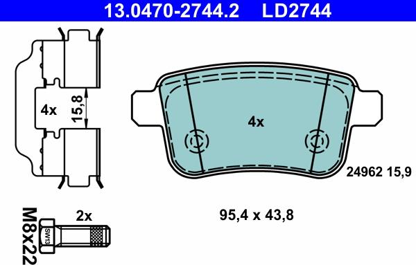 ATE 13.0470-2744.2 - Kit de plaquettes de frein, frein à disque cwaw.fr