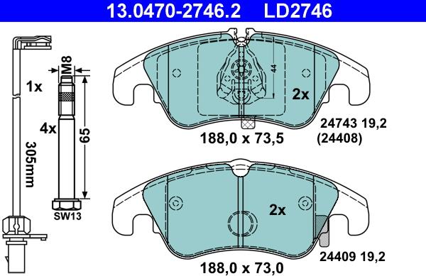 ATE 13.0470-2746.2 - Kit de plaquettes de frein, frein à disque cwaw.fr