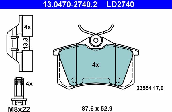 ATE 13.0470-2740.2 - Kit de plaquettes de frein, frein à disque cwaw.fr