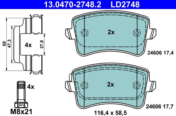 ATE 13.0470-2748.2 - Kit de plaquettes de frein, frein à disque cwaw.fr