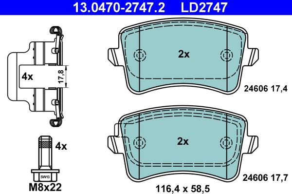 ATE 13.0470-2747.2 - Kit de plaquettes de frein, frein à disque cwaw.fr