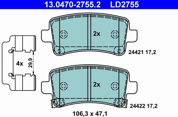 ATE 13.0470-2755.2 - Kit de plaquettes de frein, frein à disque cwaw.fr