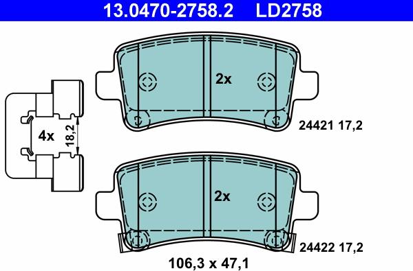 ATE 13.0470-2758.2 - Kit de plaquettes de frein, frein à disque cwaw.fr