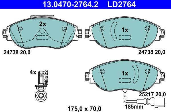 ATE 13.0470-2764.2 - Kit de plaquettes de frein, frein à disque cwaw.fr