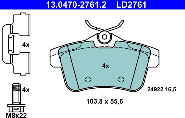 ATE 13.0470-2761.2 - Kit de plaquettes de frein, frein à disque cwaw.fr