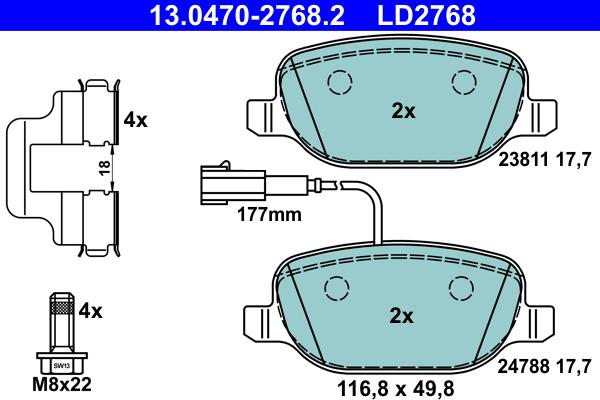 ATE 13.0470-2768.2 - Kit de plaquettes de frein, frein à disque cwaw.fr