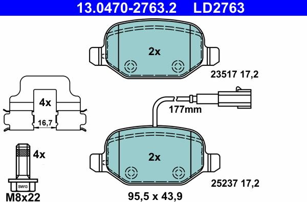 ATE 13.0470-2763.2 - Kit de plaquettes de frein, frein à disque cwaw.fr