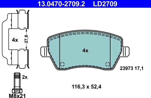 ATE 13.0470-2709.2 - Kit de plaquettes de frein, frein à disque cwaw.fr