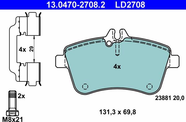 ATE 13.0470-2708.2 - Kit de plaquettes de frein, frein à disque cwaw.fr