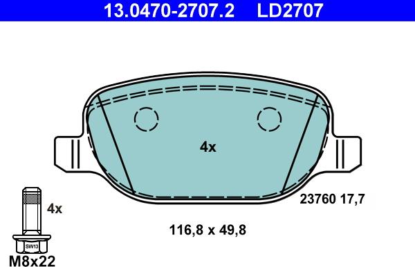 ATE 13.0470-2707.2 - Kit de plaquettes de frein, frein à disque cwaw.fr