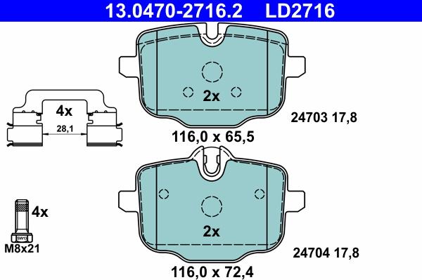 ATE 13.0470-2716.2 - Kit de plaquettes de frein, frein à disque cwaw.fr