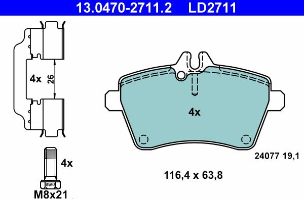 ATE 13.0470-2711.2 - Kit de plaquettes de frein, frein à disque cwaw.fr