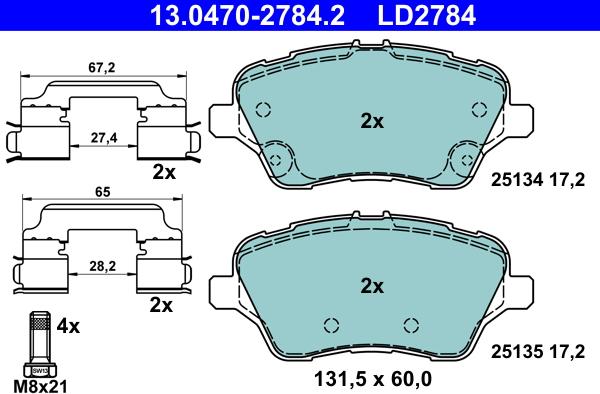 ATE 13.0470-2784.2 - Kit de plaquettes de frein, frein à disque cwaw.fr