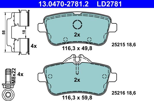 ATE 13.0470-2781.2 - Kit de plaquettes de frein, frein à disque cwaw.fr