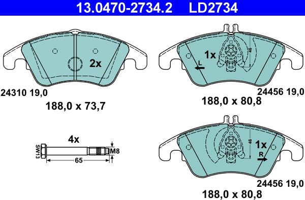 ATE 13.0470-2734.2 - Kit de plaquettes de frein, frein à disque cwaw.fr