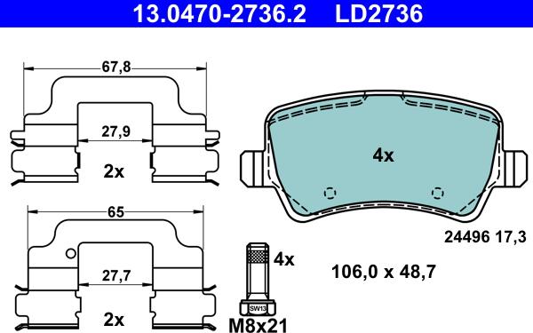 ATE 13.0470-2736.2 - Kit de plaquettes de frein, frein à disque cwaw.fr