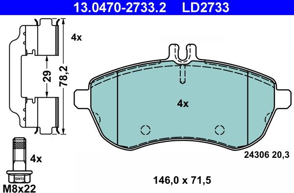 ATE 13.0470-2733.2 - Kit de plaquettes de frein, frein à disque cwaw.fr