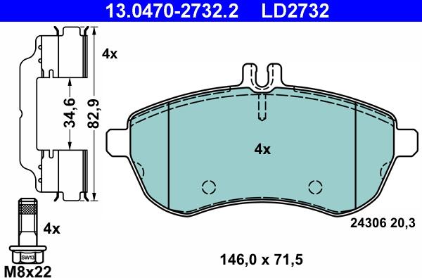 ATE 13.0470-2732.2 - Kit de plaquettes de frein, frein à disque cwaw.fr