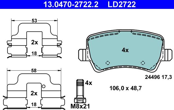 ATE 13.0470-2722.2 - Kit de plaquettes de frein, frein à disque cwaw.fr