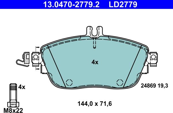 ATE 13.0470-2779.2 - Kit de plaquettes de frein, frein à disque cwaw.fr