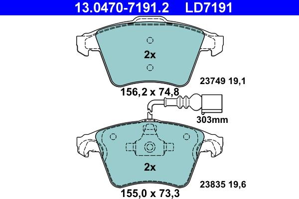 ATE 13.0470-7191.2 - Kit de plaquettes de frein, frein à disque cwaw.fr