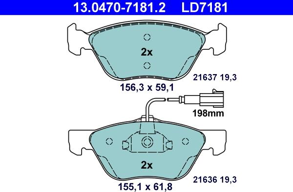 ATE 13.0470-7181.2 - Kit de plaquettes de frein, frein à disque cwaw.fr