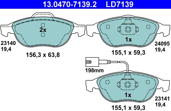 ATE 13.0470-7139.2 - Kit de plaquettes de frein, frein à disque cwaw.fr