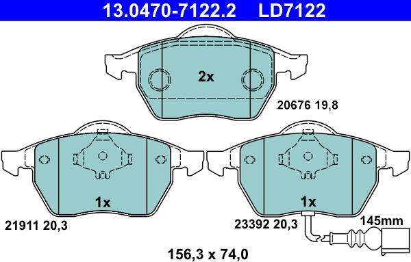 ATE 13.0470-7122.2 - Kit de plaquettes de frein, frein à disque cwaw.fr