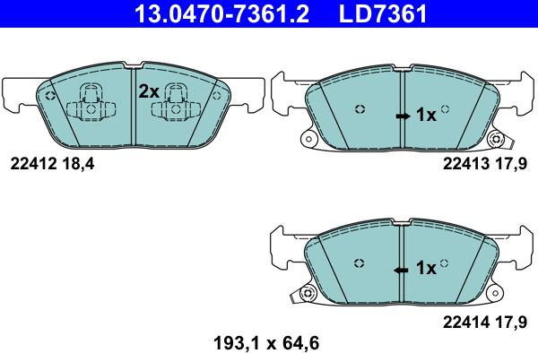 ATE 13.0470-7361.2 - Kit de plaquettes de frein, frein à disque cwaw.fr