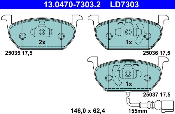 ATE 13.0470-7303.2 - Kit de plaquettes de frein, frein à disque cwaw.fr