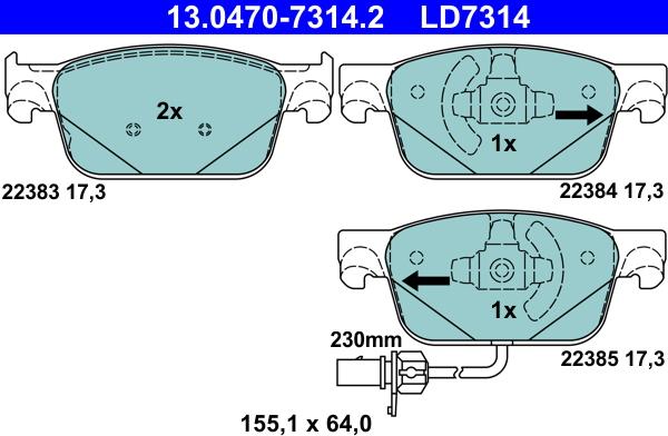 ATE 13.0470-7314.2 - Kit de plaquettes de frein, frein à disque cwaw.fr