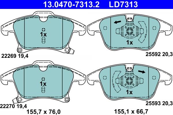 ATE 13.0470-7313.2 - Kit de plaquettes de frein, frein à disque cwaw.fr